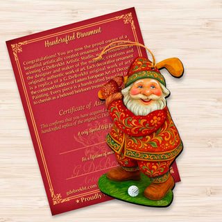 Golfer Santa Wooden Ornament – Handcrafted Christmas Tree Decor by G. DeBrekht - Christmas Santa Snowman Decor - 8652846