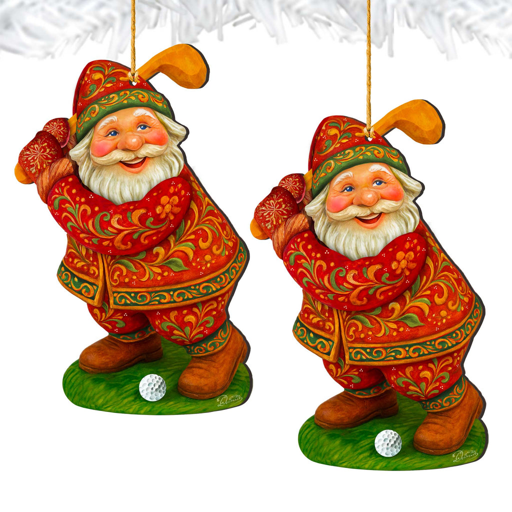 Golfer Santa Wooden Ornament – Handcrafted Christmas Tree Decor by G. DeBrekht - Christmas Santa Snowman Decor - 8652846