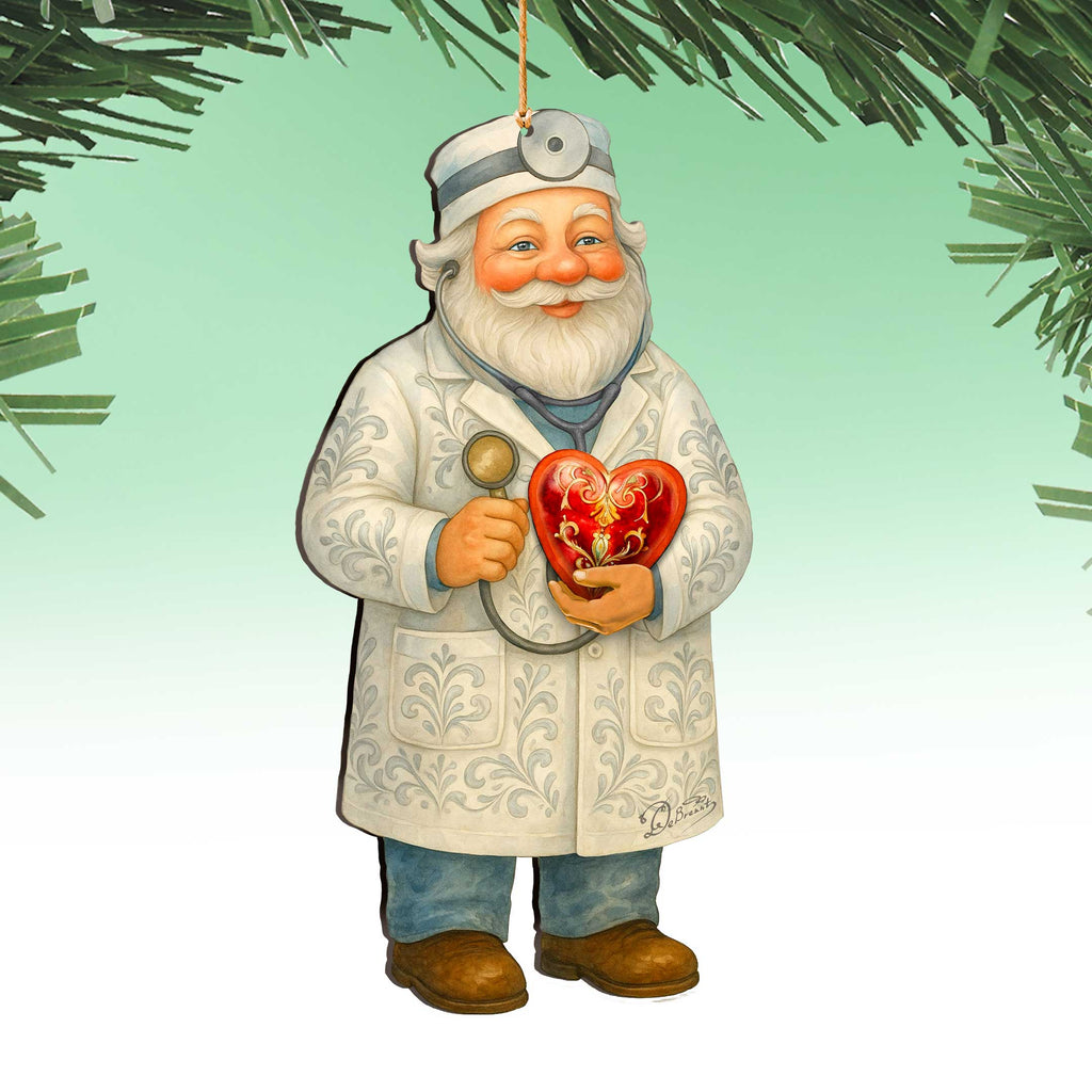 Doctor Santa Ornament – Handcrafted Wooden Christmas Tree Decoration by G. DeBrekht - Christmas Santa Snowman Decor - 8652847