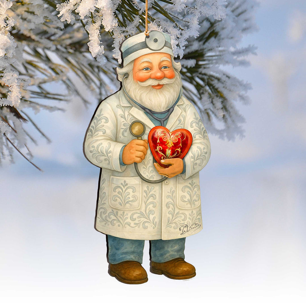 Doctor Santa Ornament – Handcrafted Wooden Christmas Tree Decoration by G. DeBrekht - Christmas Santa Snowman Decor - 8652847
