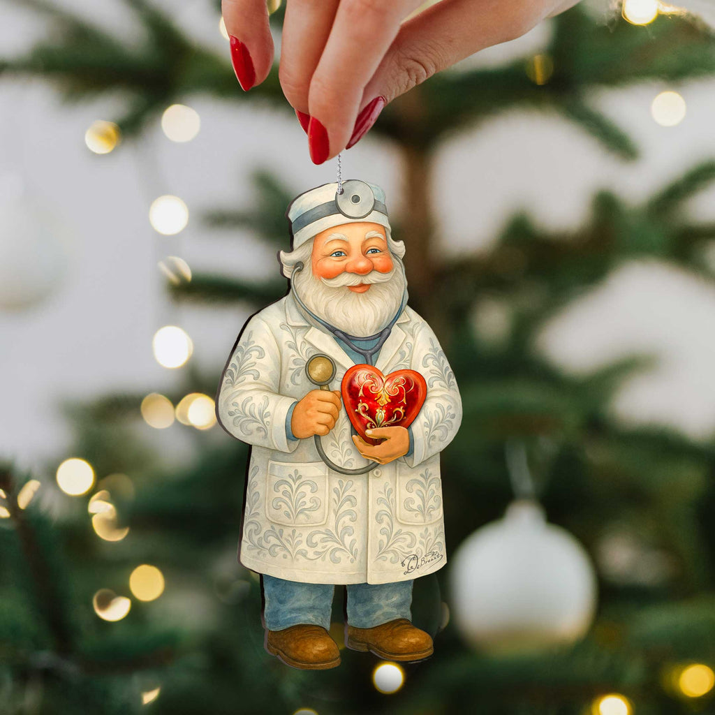 Doctor Santa Ornament – Handcrafted Wooden Christmas Tree Decoration by G. DeBrekht - Christmas Santa Snowman Decor - 8652847