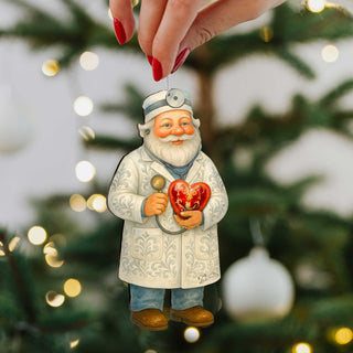 Doctor Santa Ornament – Handcrafted Wooden Christmas Tree Decoration by G. DeBrekht - Christmas Santa Snowman Decor - 8652847