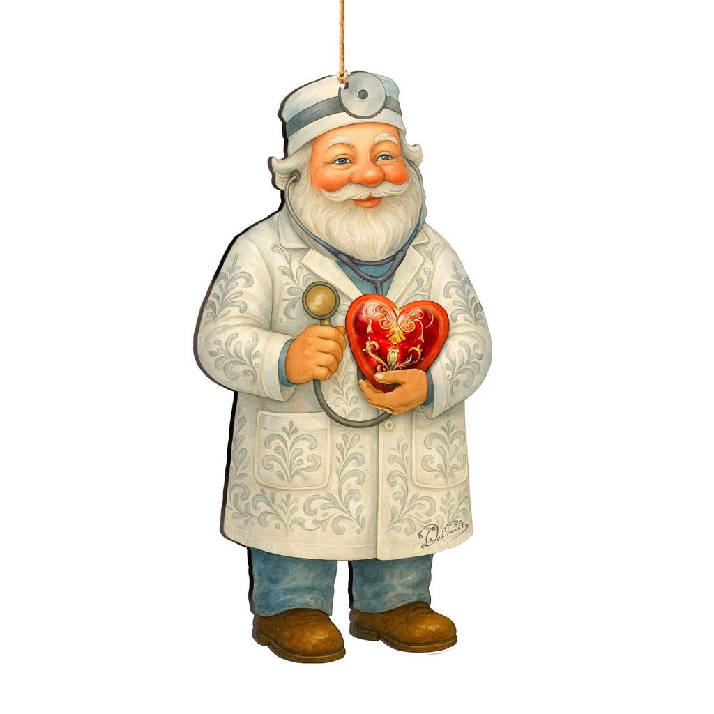 Doctor Santa Ornament – Handcrafted Wooden Christmas Tree Decoration by G. DeBrekht - Christmas Santa Snowman Decor - 8652847