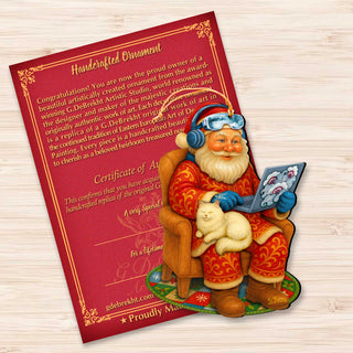 Santa with Laptop Wooden Ornament – Handcrafted Christmas Tree Decor by G. DeBrekht - Christmas Santa Snowman Decor - 8652848