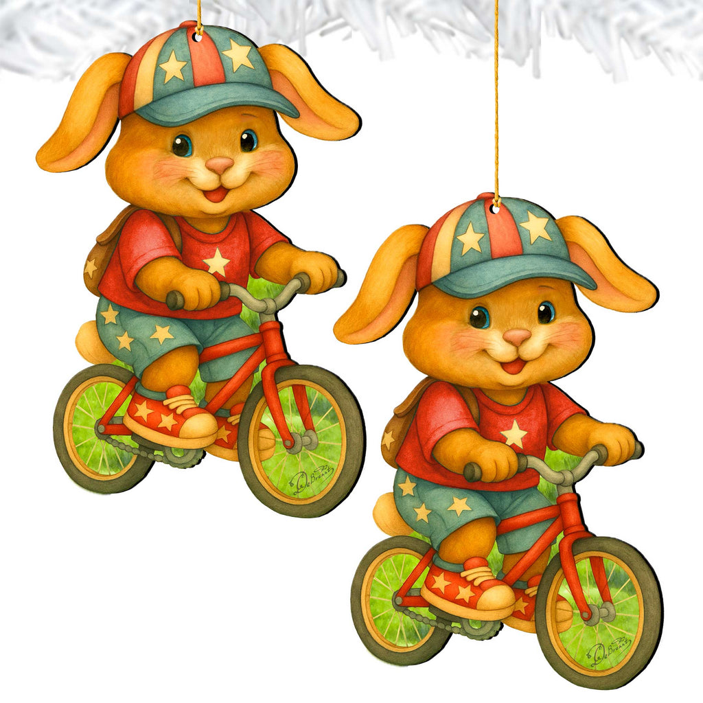 Spring Bunny Bicycle Wooden Ornaments - Easter Spring Decoration - Easter Gift by G. Debrekht - 8652851