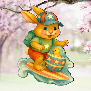 Surfing Bunny Easter Wooden Ornaments - Easter Spring Decoration - Easter Gift by G. Debrekht - 8652852