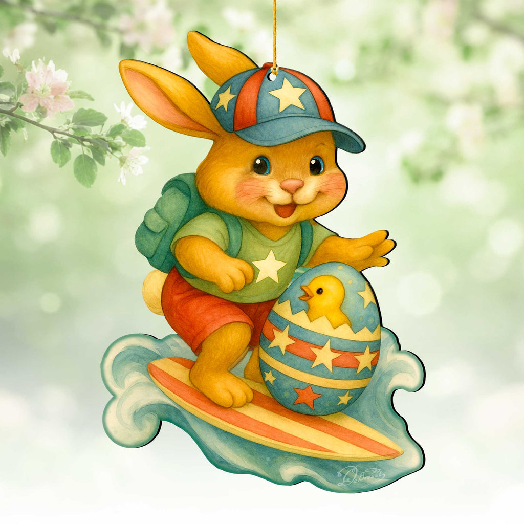 Surfing Bunny Easter Wooden Ornaments - Easter Spring Decoration - Easter Gift by G. Debrekht - 8652852