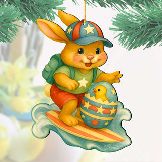 Surfing Bunny Easter Wooden Ornaments - Easter Spring Decoration - Easter Gift by G. Debrekht - 8652852
