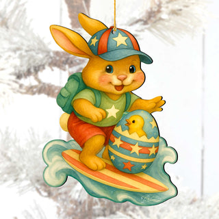 Surfing Bunny Easter Wooden Ornaments - Easter Spring Decoration - Easter Gift by G. Debrekht - 8652852