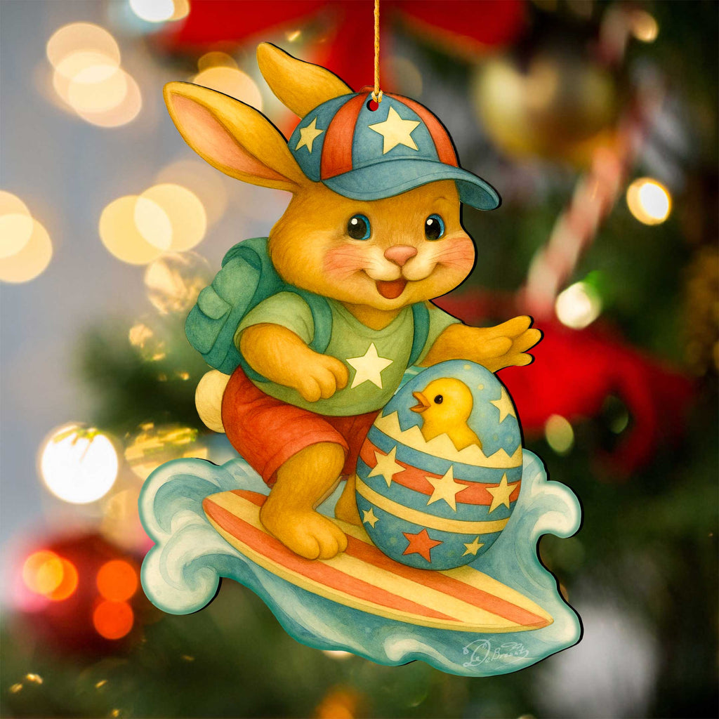 Surfing Bunny Easter Wooden Ornaments - Easter Spring Decoration - Easter Gift by G. Debrekht - 8652852