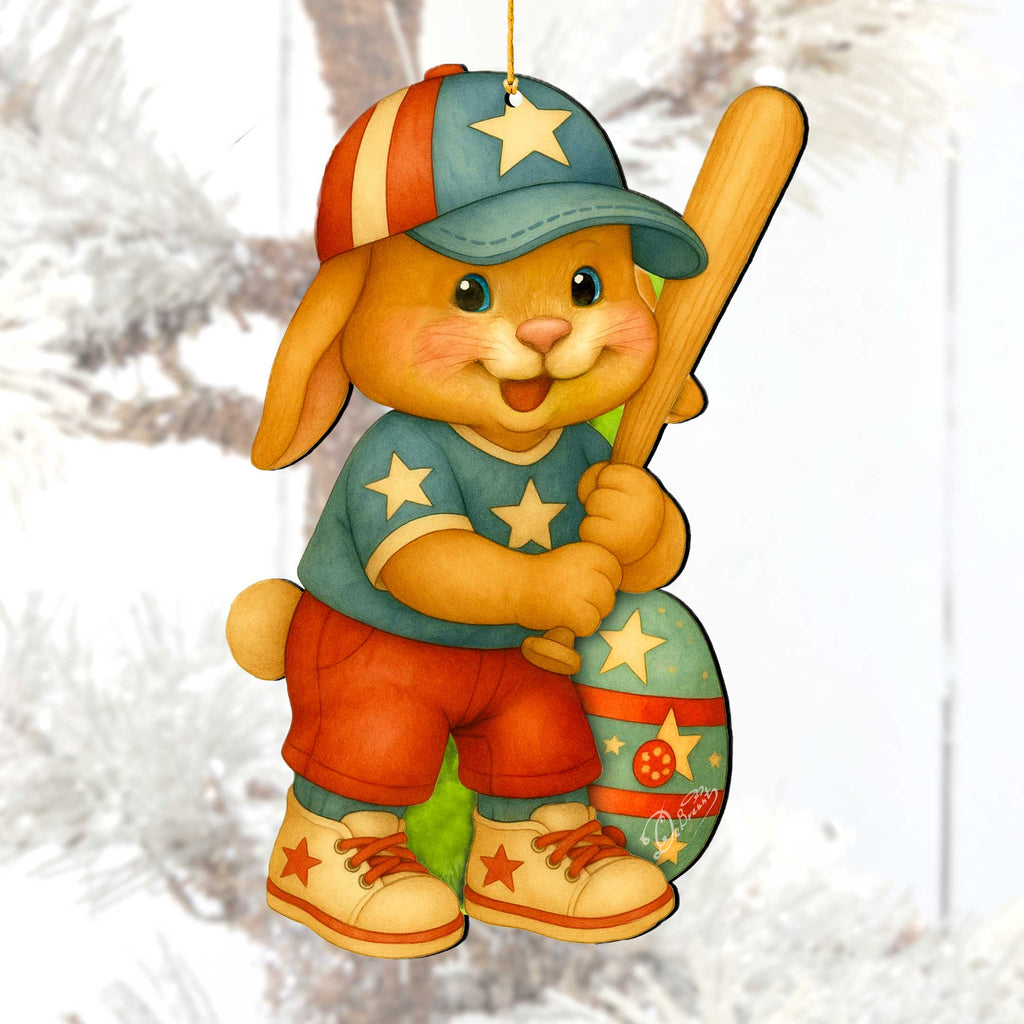 Baseball Bunny Wooden Ornaments - Easter Spring Decoration - Easter Gift by G. Debrekht - 8652854