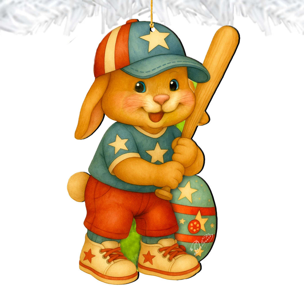 Baseball Bunny Wooden Ornaments - Easter Spring Decoration - Easter Gift by G. Debrekht - 8652854