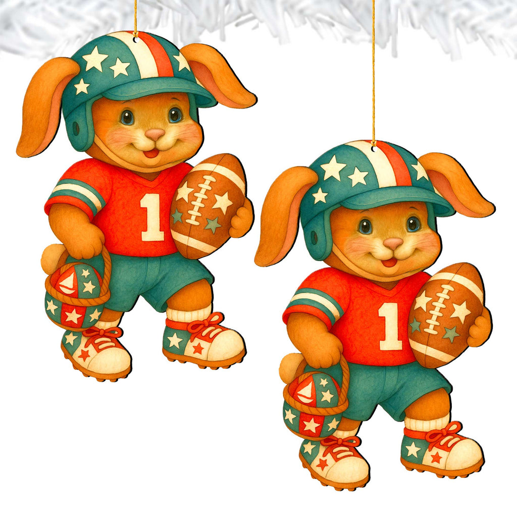 Football Bunny Wooden Ornaments - Easter Spring Decoration - Easter Gift by G. Debrekht - 8652855