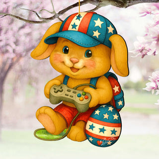 Patriotic Bunny Gamer Wooden Ornaments - Easter Spring Decoration - Easter Gift by G. Debrekht - 8652856