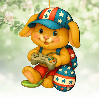 Patriotic Bunny Gamer Wooden Ornaments - Easter Spring Decoration - Easter Gift by G. Debrekht - 8652856