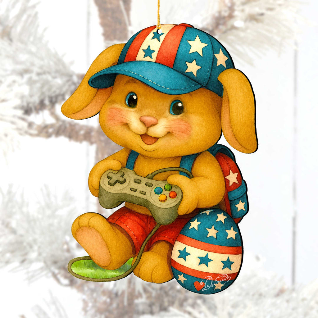 Patriotic Bunny Gamer Wooden Ornaments - Easter Spring Decoration - Easter Gift by G. Debrekht - 8652856