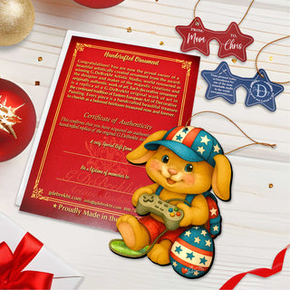 Patriotic Bunny Gamer Wooden Ornaments - Easter Spring Decoration - Easter Gift by G. Debrekht - 8652856