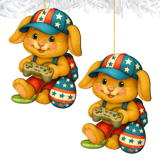 Patriotic Bunny Gamer Wooden Ornaments - Easter Spring Decoration - Easter Gift by G. Debrekht - 8652856