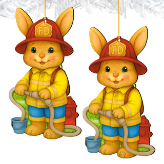 Firefighter Bunny Easter Wooden Ornament – Handcrafted Wooden Americana Easter Décor by G. Debrekht - 8652860