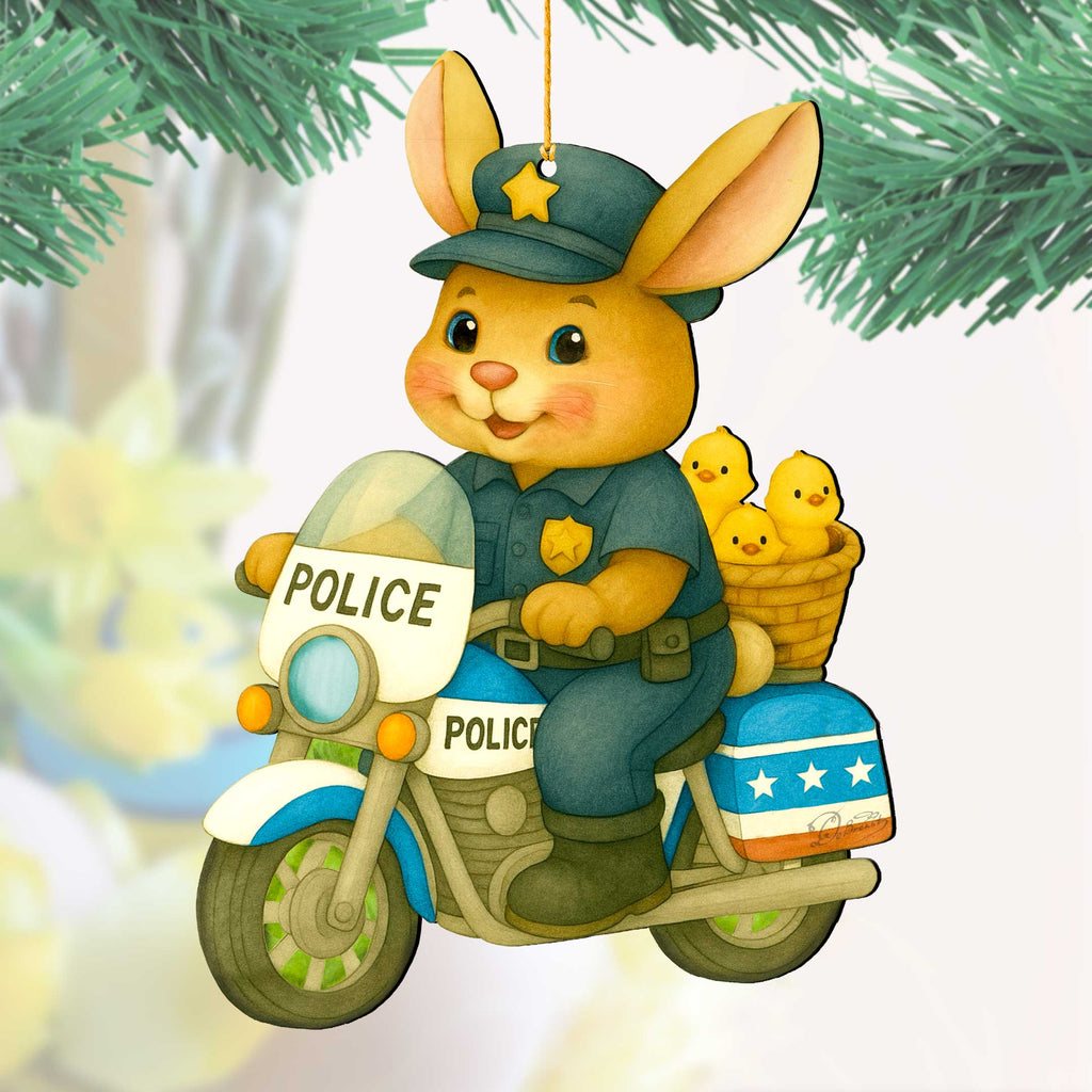 Police Officer Bunny Easter Wooden Ornament – Handcrafted Wooden Americana Easter Décor by G. Debrekht - 8652861