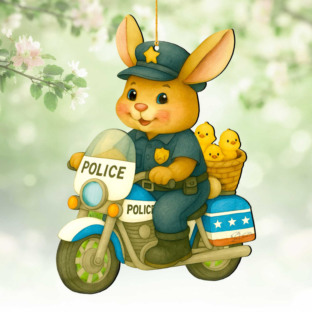 Police Officer Bunny Easter Wooden Ornament – Handcrafted Wooden Americana Easter Décor by G. Debrekht - 8652861