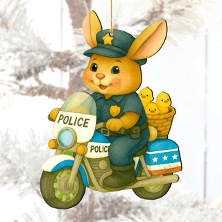 Police Officer Bunny Easter Wooden Ornament – Handcrafted Wooden Americana Easter Décor by G. Debrekht - 8652861