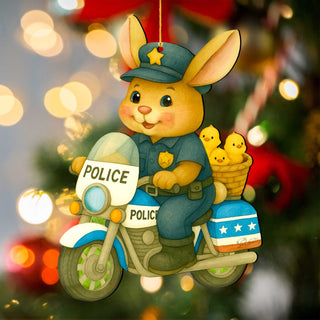 Police Officer Bunny Easter Wooden Ornament – Handcrafted Wooden Americana Easter Décor by G. Debrekht - 8652861