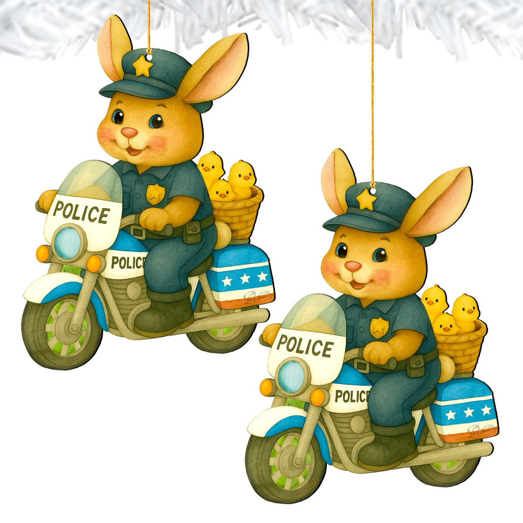 Police Officer Bunny Easter Wooden Ornament – Handcrafted Wooden Americana Easter Décor by G. Debrekht - 8652861