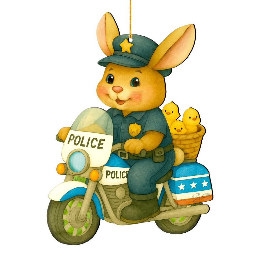 Police Officer Bunny Easter Wooden Ornament – Handcrafted Wooden Americana Easter Décor by G. Debrekht - 8652861