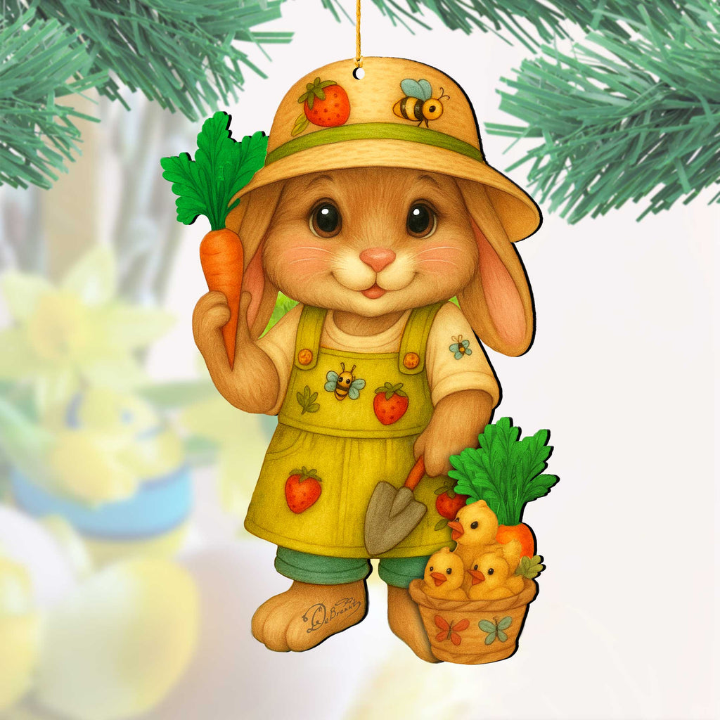 Gardener Bunny Easter Wooden Ornament – Handcrafted Wooden Americana Easter Décor by G. Debrekht - 8652862
