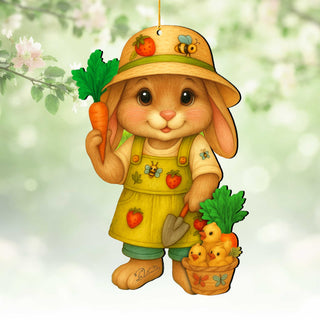 Gardener Bunny Easter Wooden Ornament – Handcrafted Wooden Americana Easter Décor by G. Debrekht - 8652862