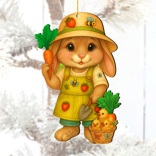 Gardener Bunny Easter Wooden Ornament – Handcrafted Wooden Americana Easter Décor by G. Debrekht - 8652862