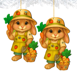 Gardener Bunny Easter Wooden Ornament – Handcrafted Wooden Americana Easter Décor by G. Debrekht - 8652862