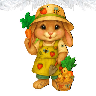 Gardener Bunny Easter Wooden Ornament – Handcrafted Wooden Americana Easter Décor by G. Debrekht - 8652862