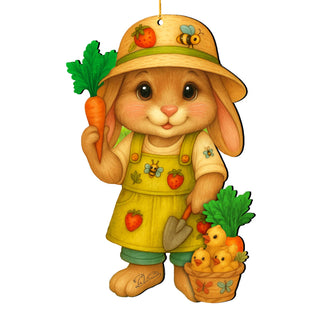 Gardener Bunny Easter Wooden Ornament – Handcrafted Wooden Americana Easter Décor by G. Debrekht - 8652862