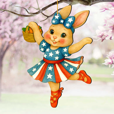 Patriotic Dancing Bunny Easter Wooden Ornament – Handcrafted Wooden Americana Easter Décor by G. Debrekht - 8652863