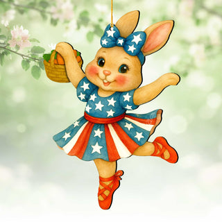 Patriotic Dancing Bunny Easter Wooden Ornament – Handcrafted Wooden Americana Easter Décor by G. Debrekht - 8652863