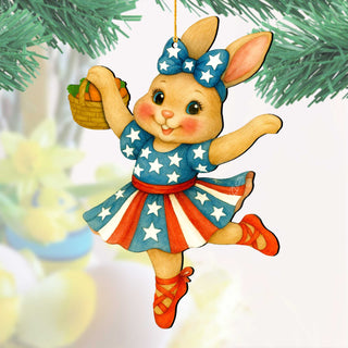 Patriotic Dancing Bunny Easter Wooden Ornament – Handcrafted Wooden Americana Easter Décor by G. Debrekht - 8652863