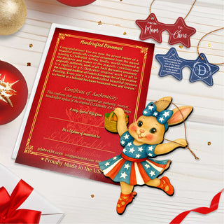 Patriotic Dancing Bunny Easter Wooden Ornament – Handcrafted Wooden Americana Easter Décor by G. Debrekht - 8652863