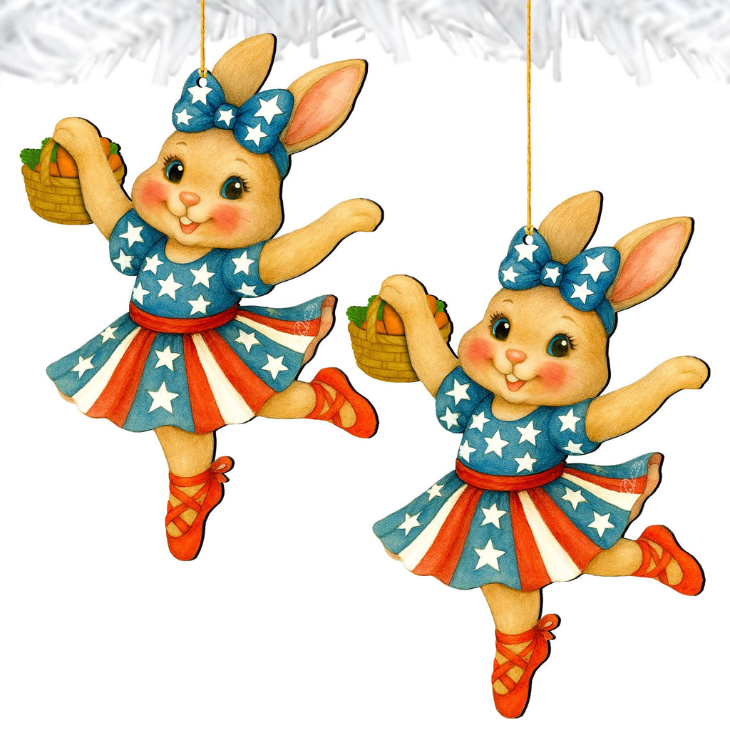 Patriotic Dancing Bunny Easter Wooden Ornament – Handcrafted Wooden Americana Easter Décor by G. Debrekht - 8652863
