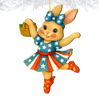 Patriotic Dancing Bunny Easter Wooden Ornament – Handcrafted Wooden Americana Easter Décor by G. Debrekht - 8652863