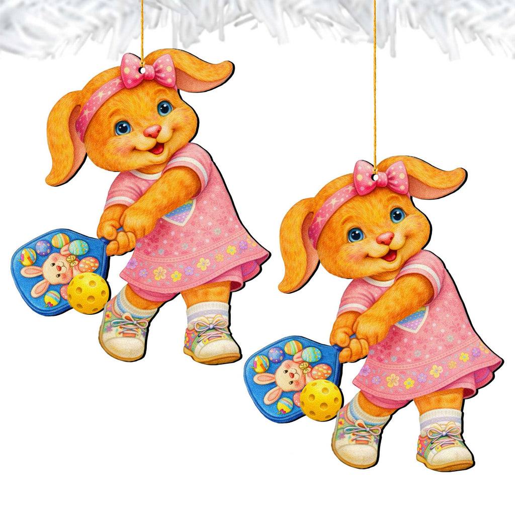 Pickleball Bunny Girl Wooden Ornament – Spring Bunny Decoration – Handcrafted Wooden Easter Décor by G. Debrekht - 8652869