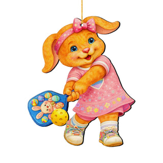 Pickleball Bunny Girl Wooden Ornament – Spring Bunny Decoration – Handcrafted Wooden Easter Décor by G. Debrekht - 8652869