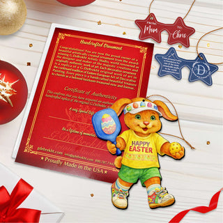 Pickleball Bunny Boy Wooden Ornament – Spring Bunny Decoration – Handcrafted Wooden Easter Décor by G. Debrekht - 8652871