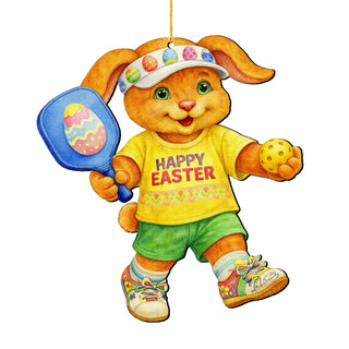 Pickleball Bunny Boy Wooden Ornament – Spring Bunny Decoration – Handcrafted Wooden Easter Décor by G. Debrekht - 8652871