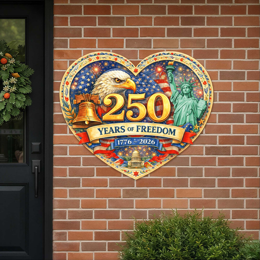 250 Years of Freedom Patriotic Door Hanger – American Eagle Wall Decor 1776–2026 – Handcrafted Wooden Holiday Wall Art by G. DeBrekht – 8652773H