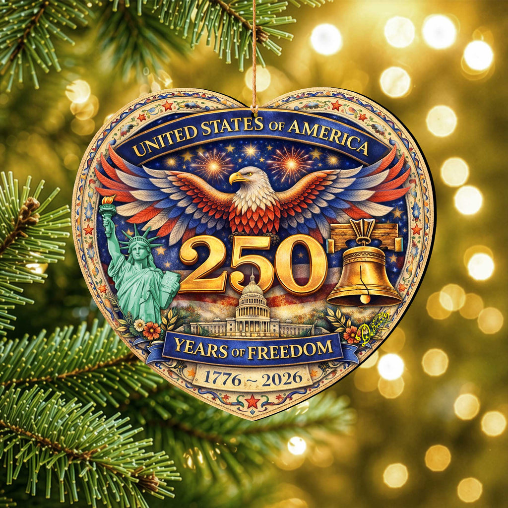 USA 250 Years of Freedom Wooden Ornament – Patriotic Eagle Christmas Ornament 1776–2026 by G. DeBrekht - American Patriotic Decor – 8652875