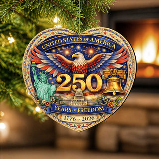 USA 250 Years of Freedom Wooden Ornament – Patriotic Eagle Christmas Ornament 1776–2026 by G. DeBrekht - American Patriotic Decor – 8652875