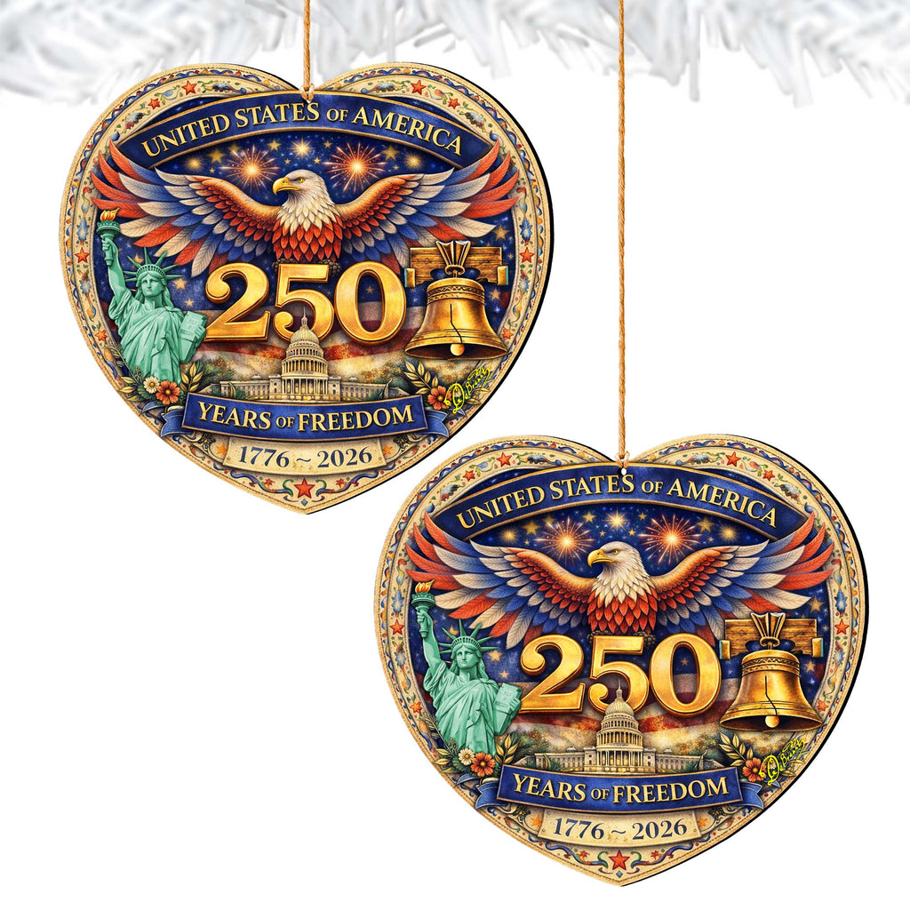USA 250 Years of Freedom Wooden Ornament – Patriotic Eagle Christmas Ornament 1776–2026 by G. DeBrekht - American Patriotic Decor – 8652875