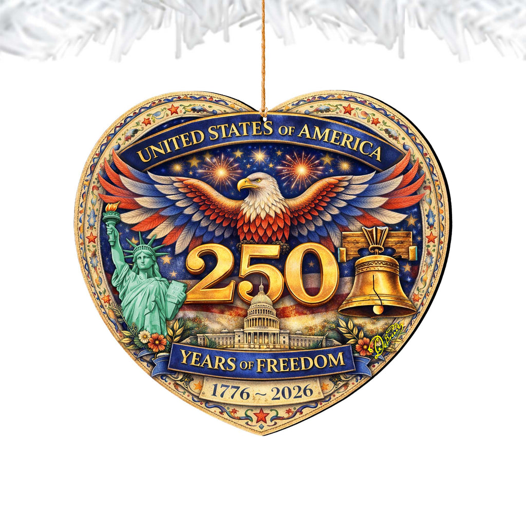 USA 250 Years of Freedom Wooden Ornament – Patriotic Eagle Christmas Ornament 1776–2026 by G. DeBrekht - American Patriotic Decor – 8652875